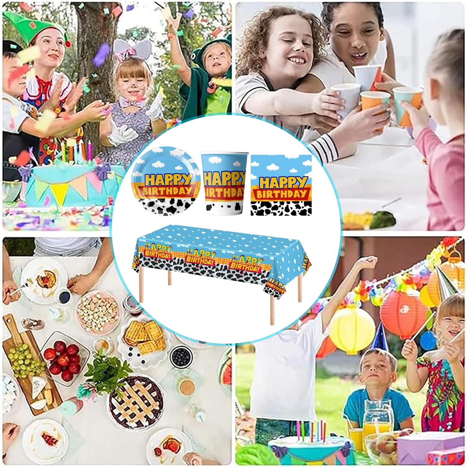 61 pezzi di coordinati tavola per festa di compleanno Toy Story, coordinati tavola per compleanno per bambini, inclusi bicchieri, piatti, tovaglie, tovaglioli di carta, per 20 persone
