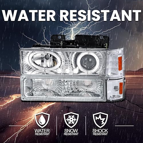 Vista 10 de SPEC-D TUNING Faros delanteros LED negros con halo + luces de parachoques + esquina compatible con GMC C/K C10, Sierra, Yukon, Suburban izquierdo +