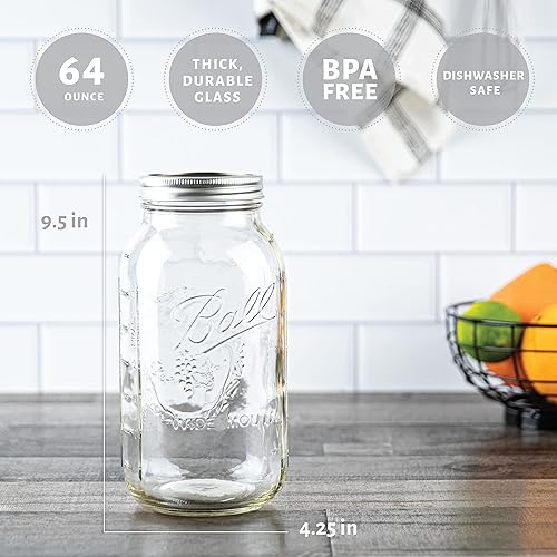 Miniatura 3 de kitchentoolz Tarros de masa madre de boca ancha de medio galón – Tarros de vidrio de 64 onzas con tapas herméticas – Perfecto para fermentar,