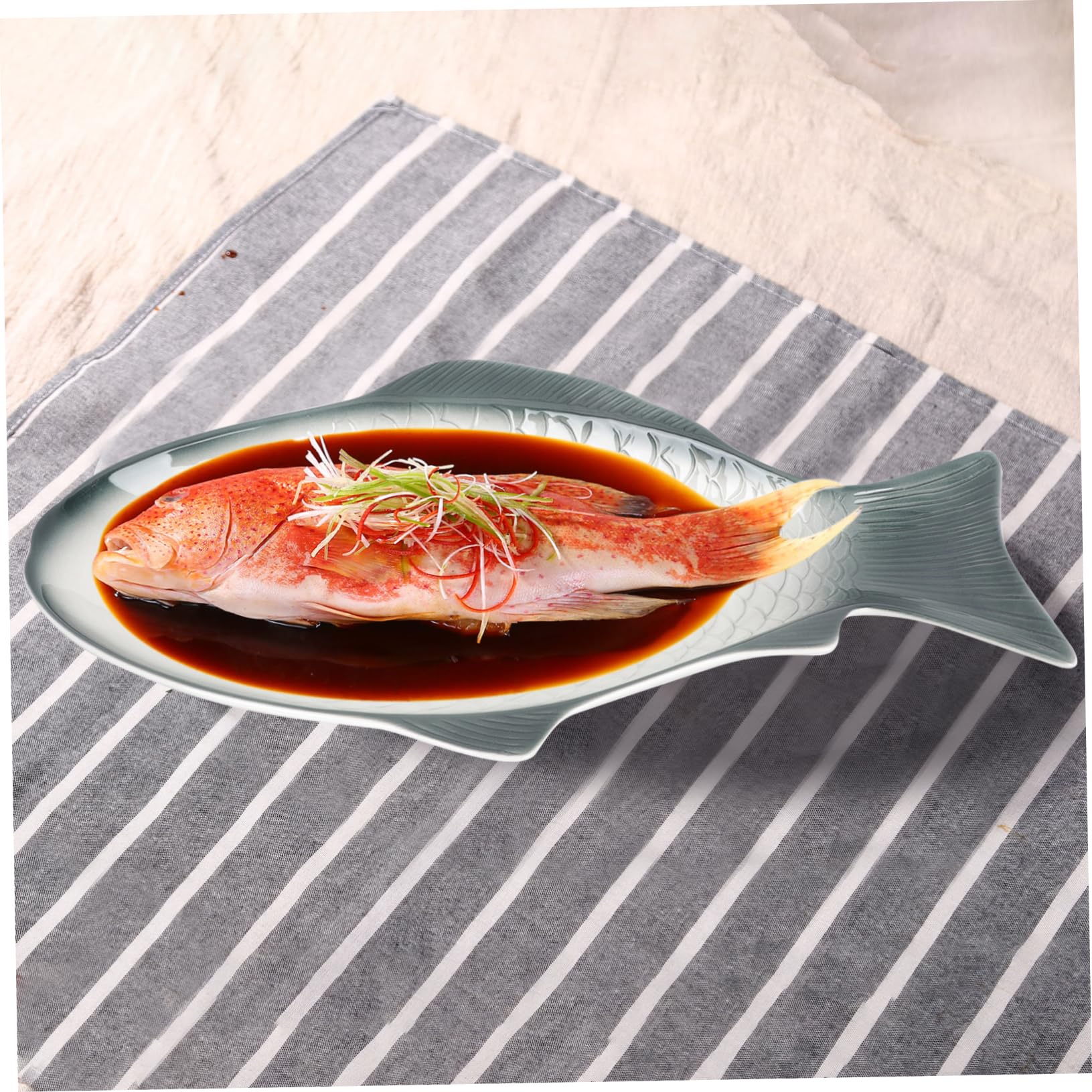 IMIKEYA Bandeja de Cerámica para Pescado al Vapor Diseño en Forma de Pez, Elegante y Delicada para Servir Aperitivos y Mariscos en Cenas