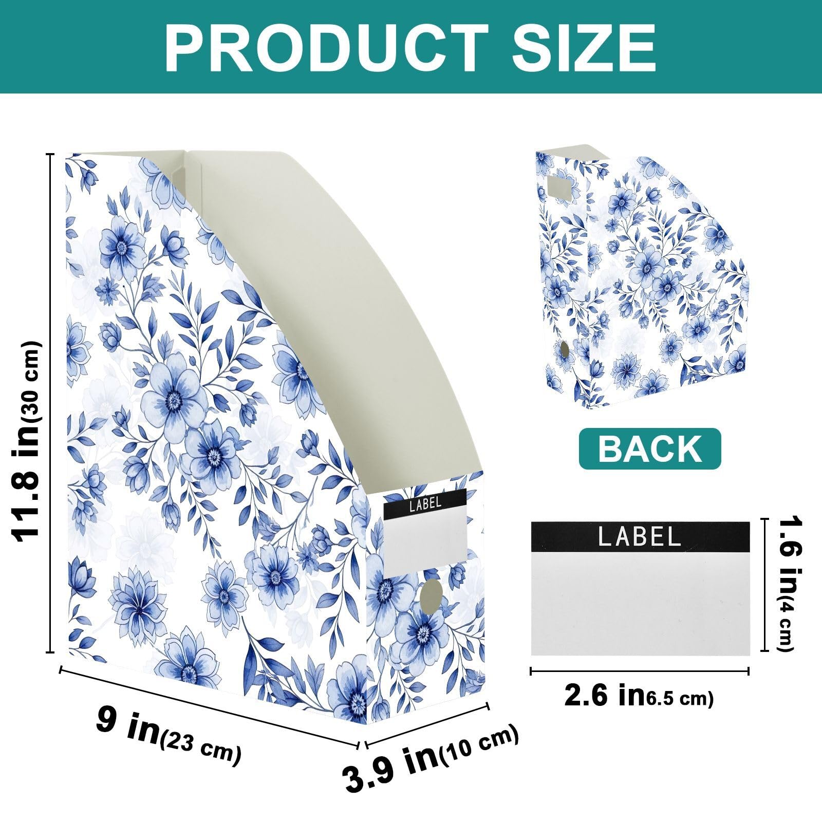Organiseur de dossiers à motif floral bleu aquarelle avec ouvertures pour