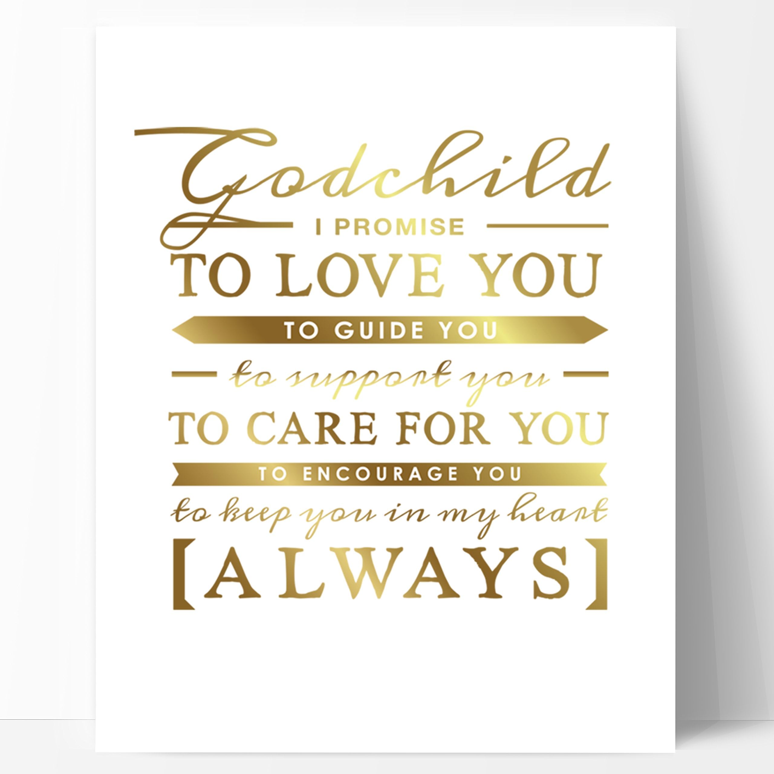 Ocean Drop Designs Godchild Gift, Unique Gift for Godchild from Godmother Godfather - Baptism Gift, Christening Gift or New Baby Gift for Godchild - Gold Foil Godchild Quote Artwork