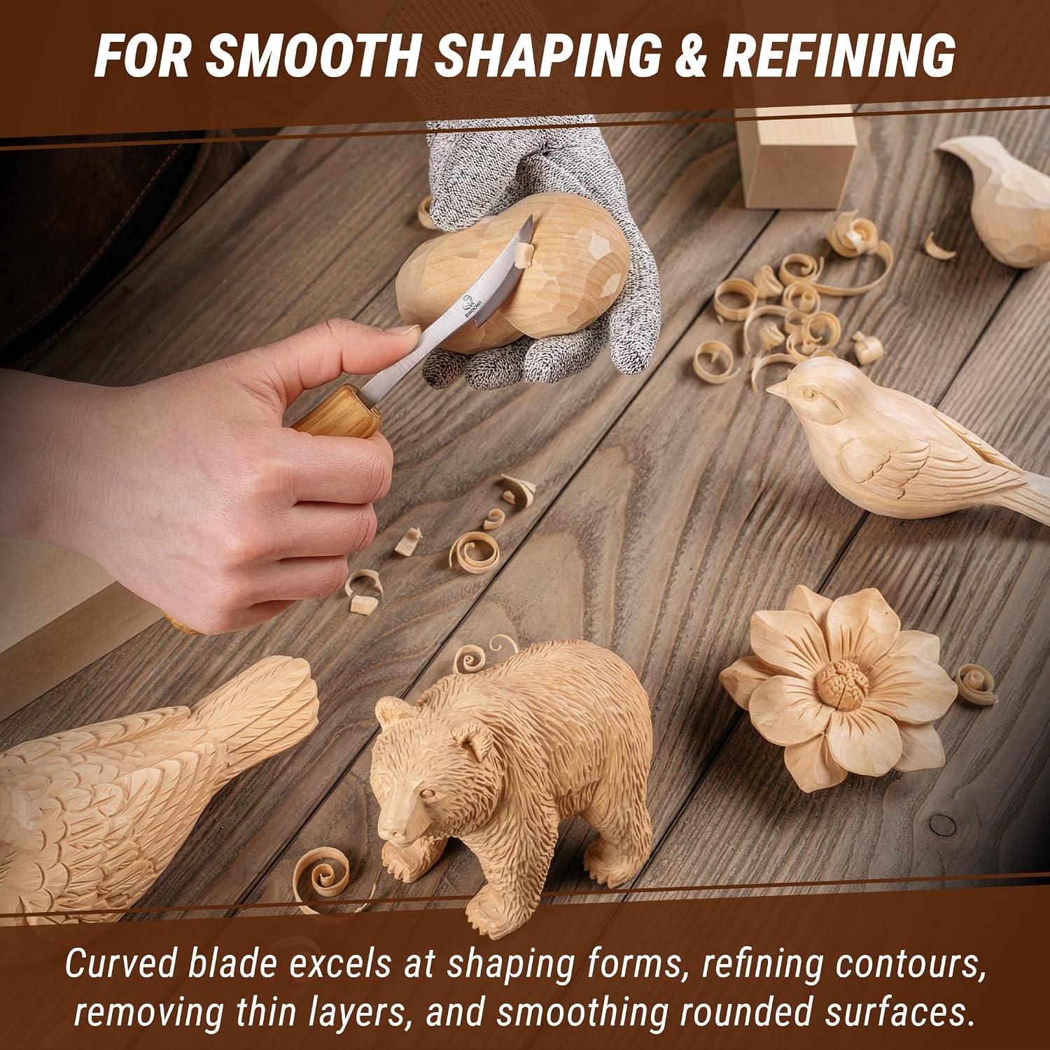 BeaverCraft Sloyd Chip Wood Carving Palm Chisel Knife C17P for Beginners and Professionals, Wood Carving Cut Resistant Gloves Level 5 for Whittling CRG_M