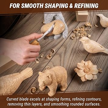 BeaverCraft Wood Carving Knife C17P - Sloyd Chip Carving Knife Carbon Steel - Whittling Knives for Beginners and Professionals - Wood Whittling Tools Woodworking Palm Chisel