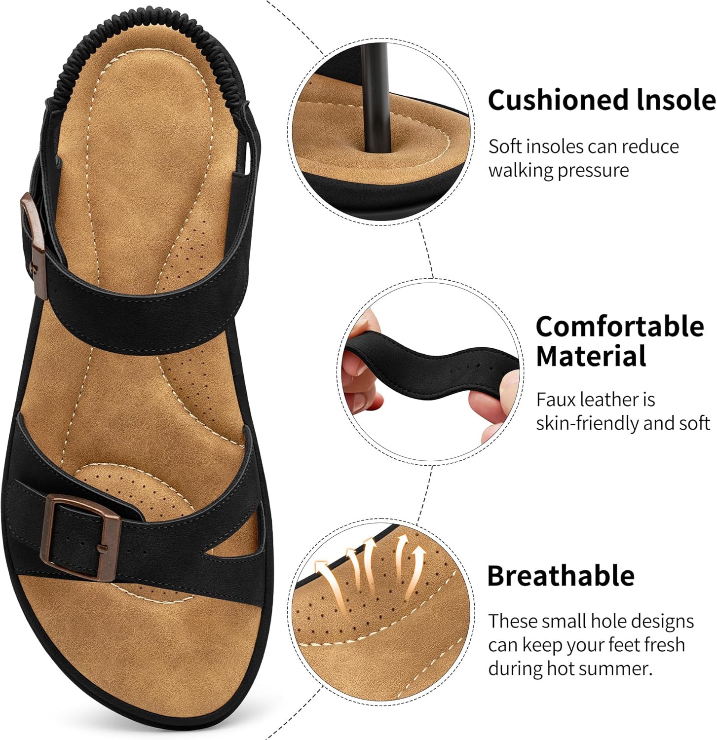 Flat Sandals for Women Dressy: Anti-Slip & Adjustable for Daily Walking - Breathable & Soft Insole All-Day Comfort in Summer - Fashion Women