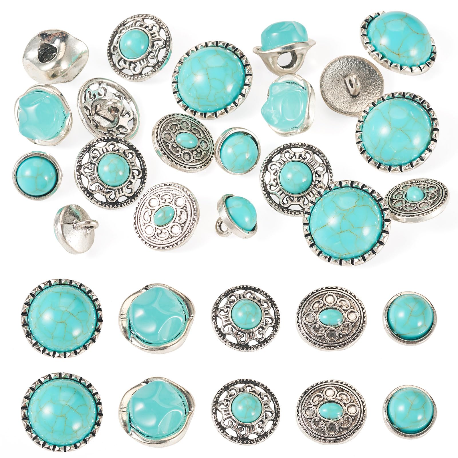 ＊Tibet turquoise Button type Spritewelry 20Pcs Turquoise Buttons Tibetan Flat Round Alloy