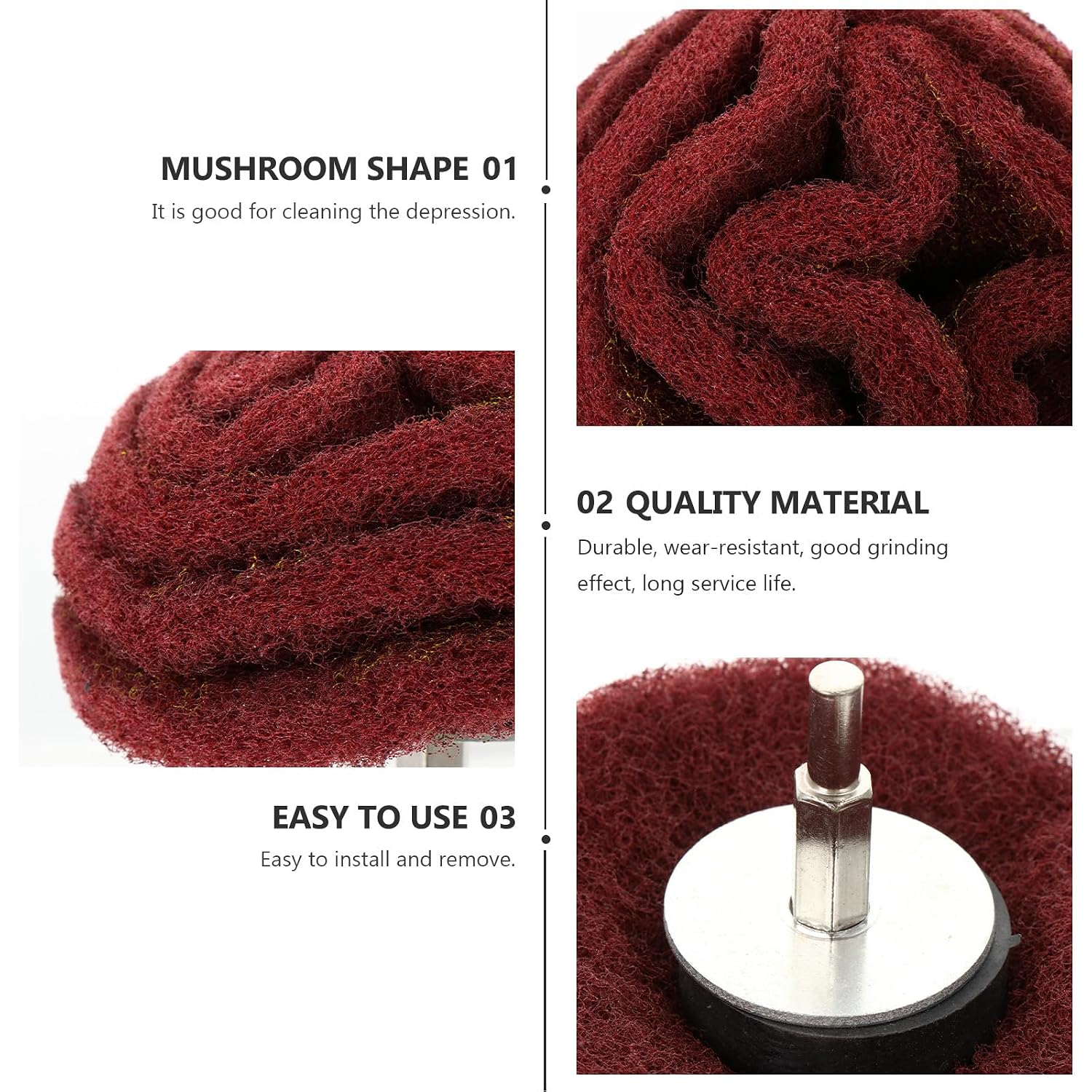 Angoily 3pcs 6mm Shank Mushroom Polishing Wheel Buffing Head Nylon Scouring Abrasive Brush Set for Rotary Tool Jewelry and Metal Polishing