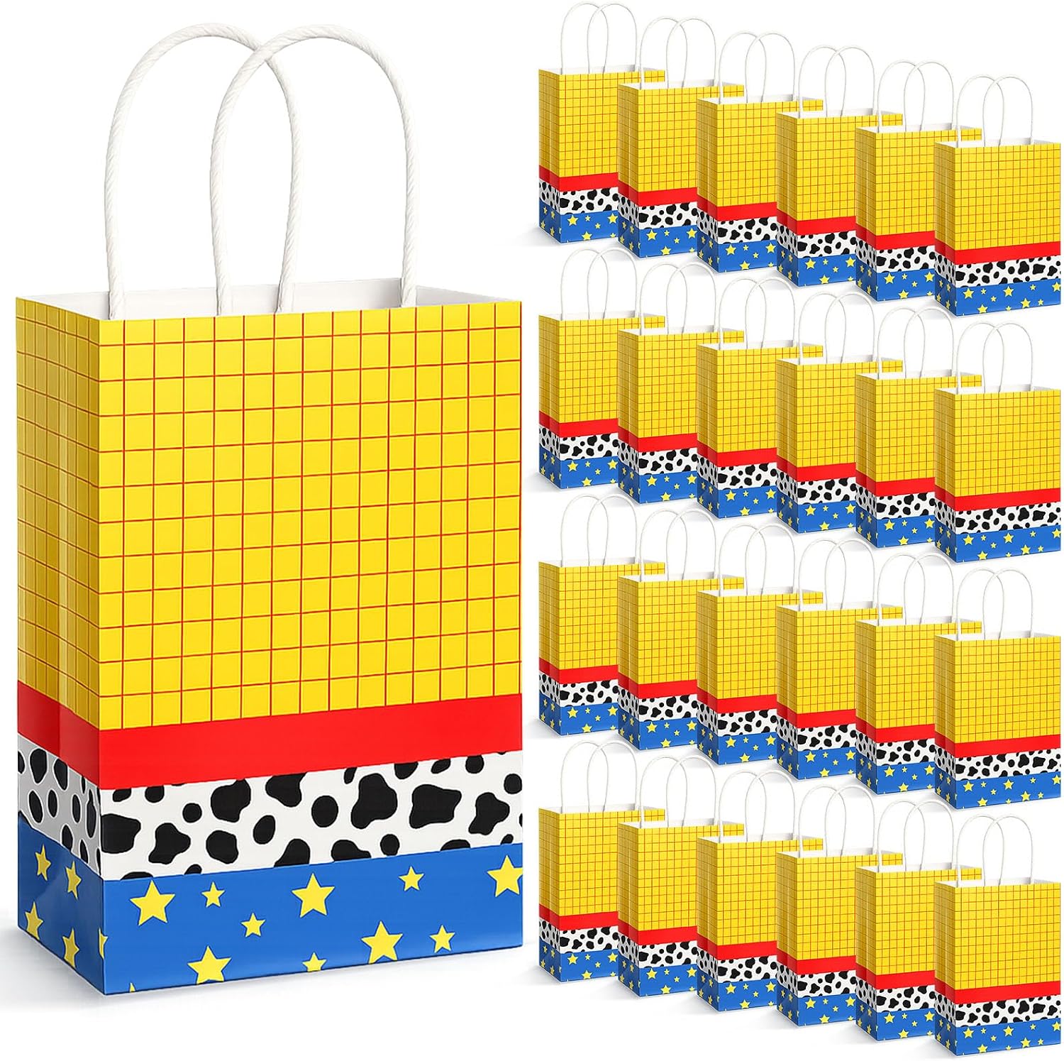 24 Pcs Cartoon Story Gift Bags Party Favors, Story Themed Goodie Candy Snack Treat for Cartoon Cowboy Birthday Party Supplies
