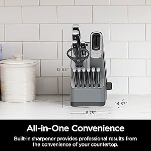Ninja K32012 Foodi NeverDull Premium Knife System, 12 Piece Knife Block Set with Built-in Sharpener, German Stainless Steel Knives, Black
