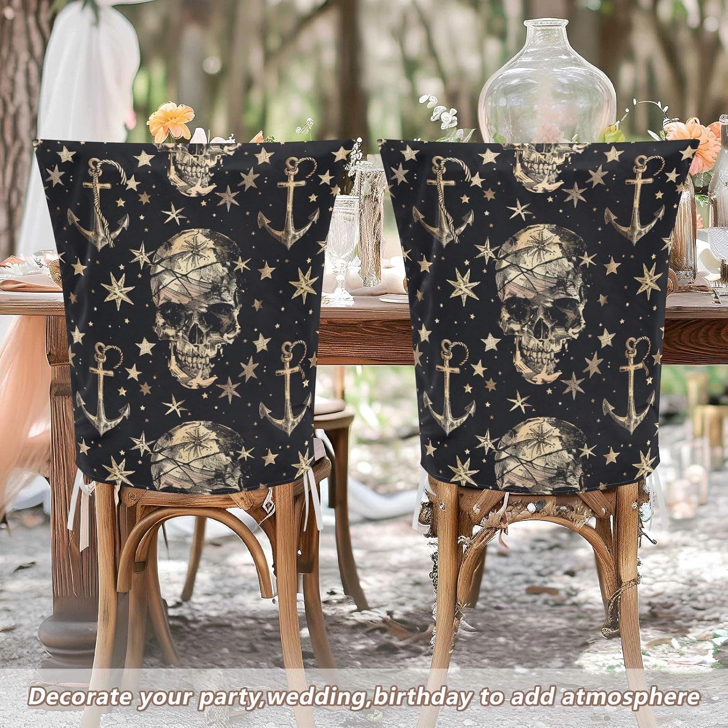 ALAZA Anchor Skull Stars Chair Back Cover Set of 6, Washable Reusable Removable Chair Slipcovers Decorative Chair Cover for Home Kitchen Wedding Party