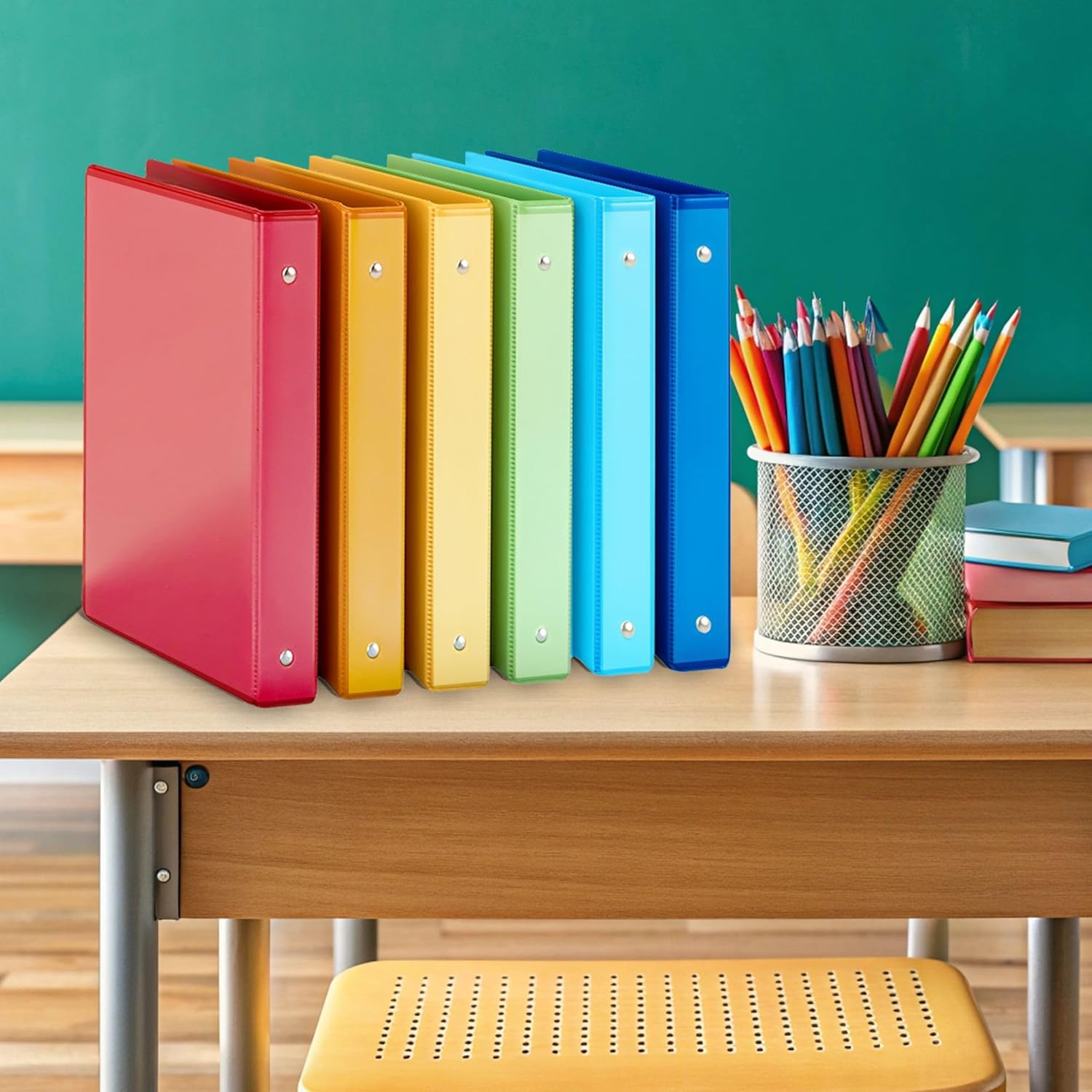 Performore 6-Pack Multi-Color 3-Ring Binders, 1-Inch Round Rings, 8.5x11 Inches, Versatile Binders for Office, Home, & School Use, Assorted Colors (Dark Blue, Green, Orange, Red, Yellow, Bright Blue)