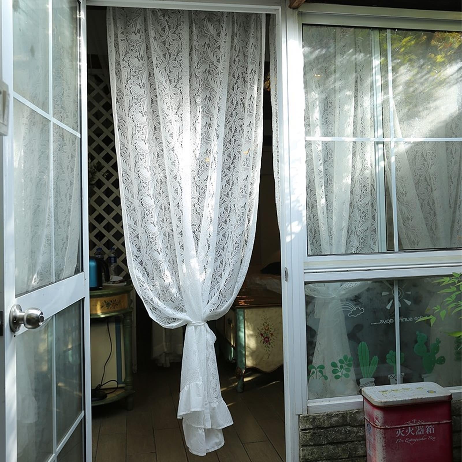 Rideau voilage chambre semi-transparent Beydodo 130x210 dentelle blanche brodée feuilles