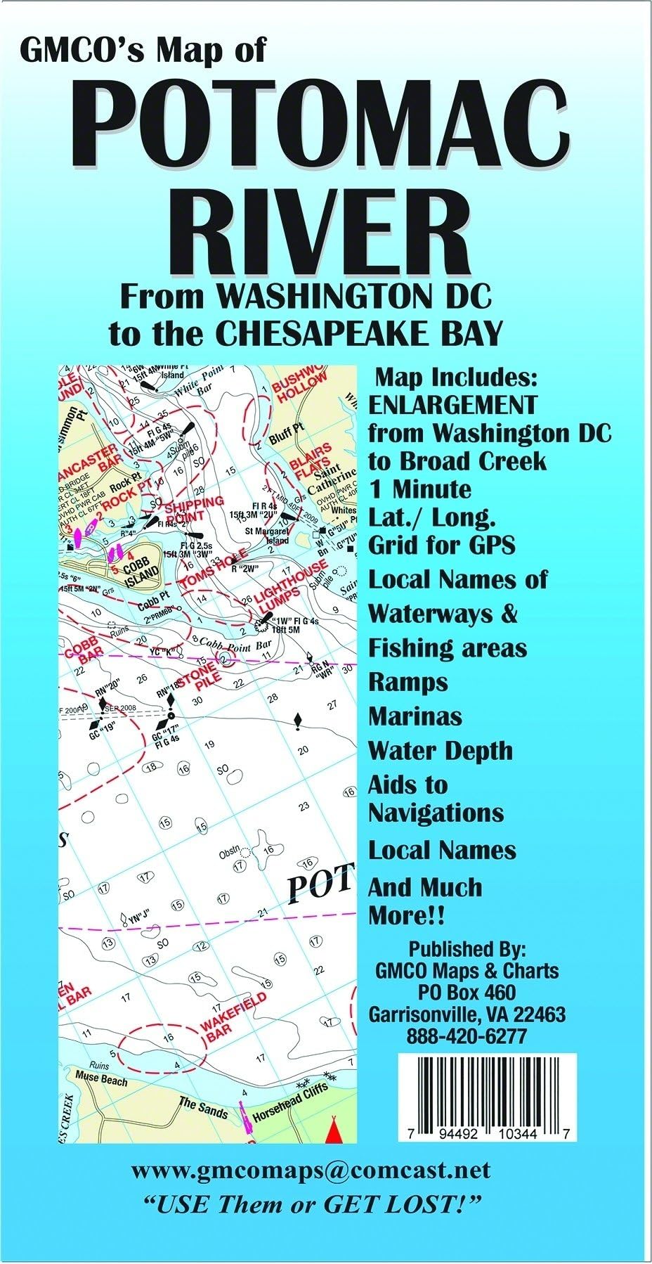 GMCO Potomac River Map, from Washington DC to The Chesapeake Bay, Folded