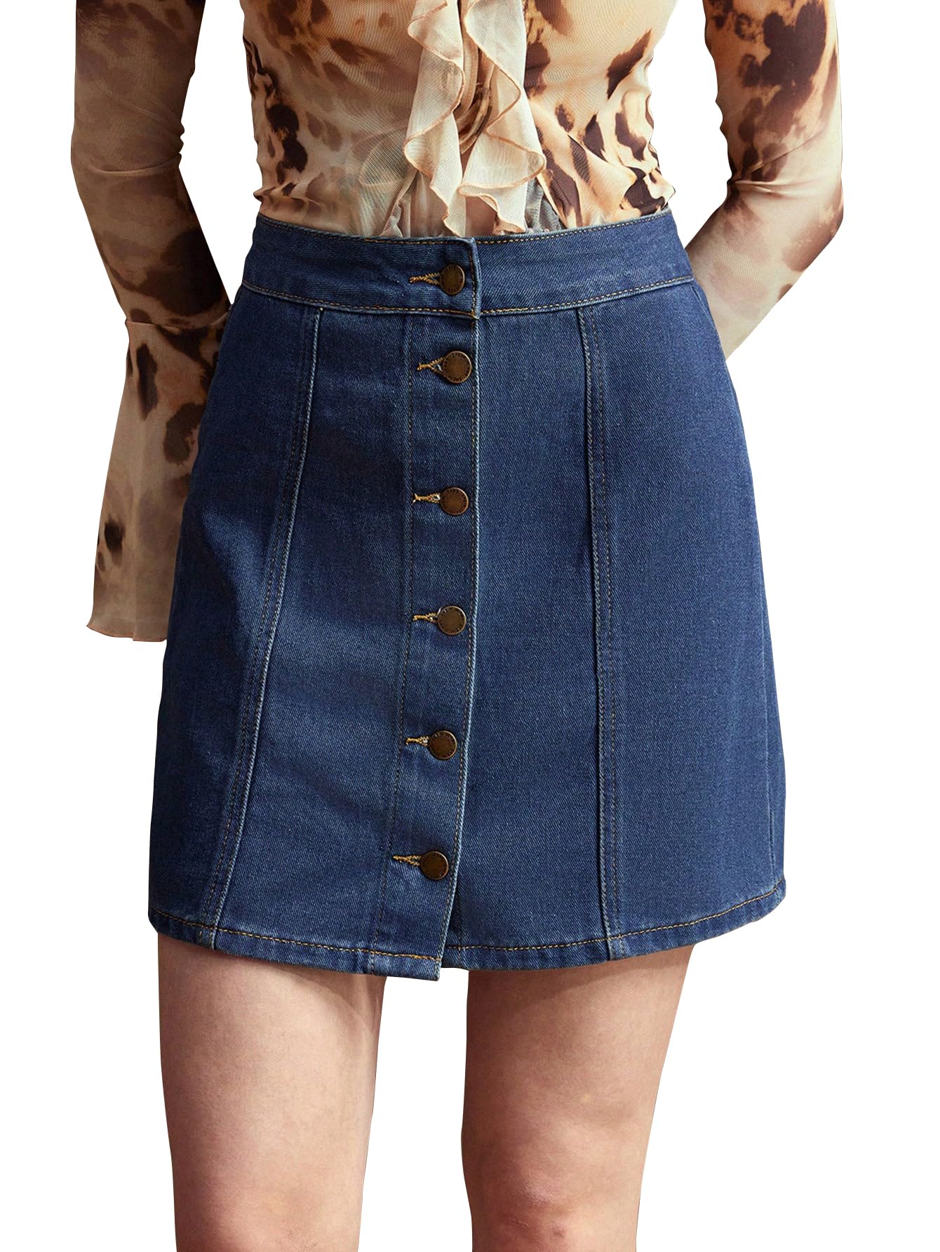 Women's Casual Denim Light Blue Skirt – High Waist, A-Line, Mini Length Without Pockets | Stylish Everyday Wear (Skirts 210)-image-0
