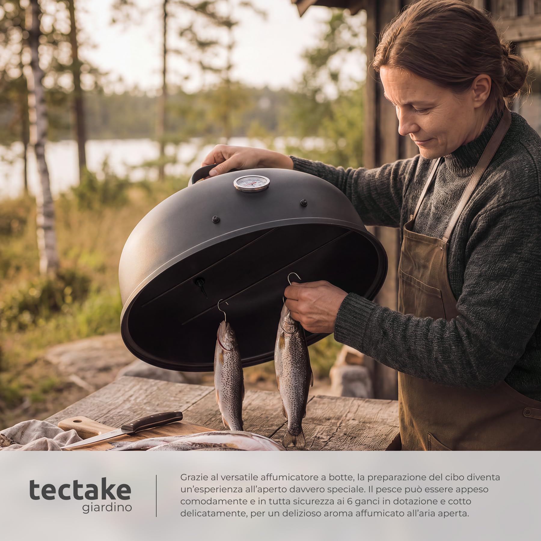 tectake® Affumicatore a Barile Ø 41 cm, 3 in 1, 2 Roste, Con Termometro | Affumicatore da Giardino per Grigliare, Affumicare, Cuocere, Sfiato Regolabile, Griglia Carbonella, Vaschetta Acqua - Nero
