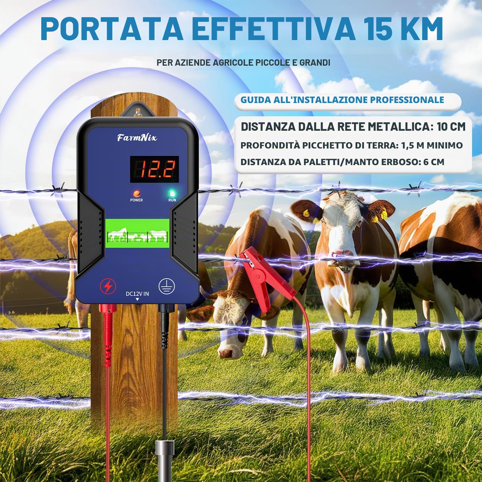 15KM Recinto Elettrico per Animali, 2J/12kV Pastore Elettrico | Controllore di Impulsi ad Alta Tensione Sicuro Fattoria degli Animali Recinzione,Per Mucche, Bestiame, Allevamento Di Pollame