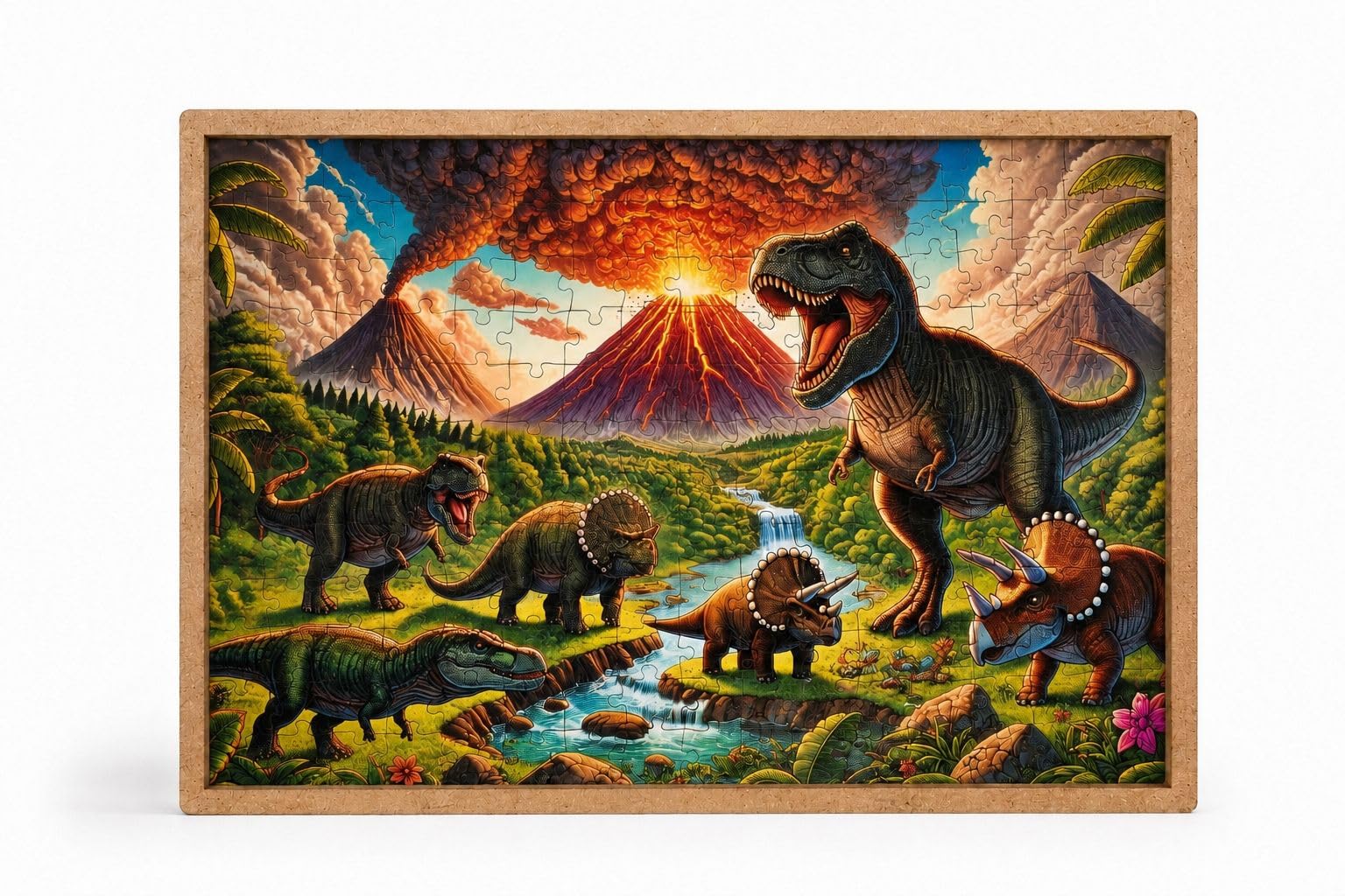 216 Piece Premium MDF Jigsaw Puzzle for Kids & Adults | Dinosaur Theme Educational Puzzle Game with Wooden Frame | Brain Teaser, Family Puzzle, Learning Toy & Gift for Boys and Girls-image-1