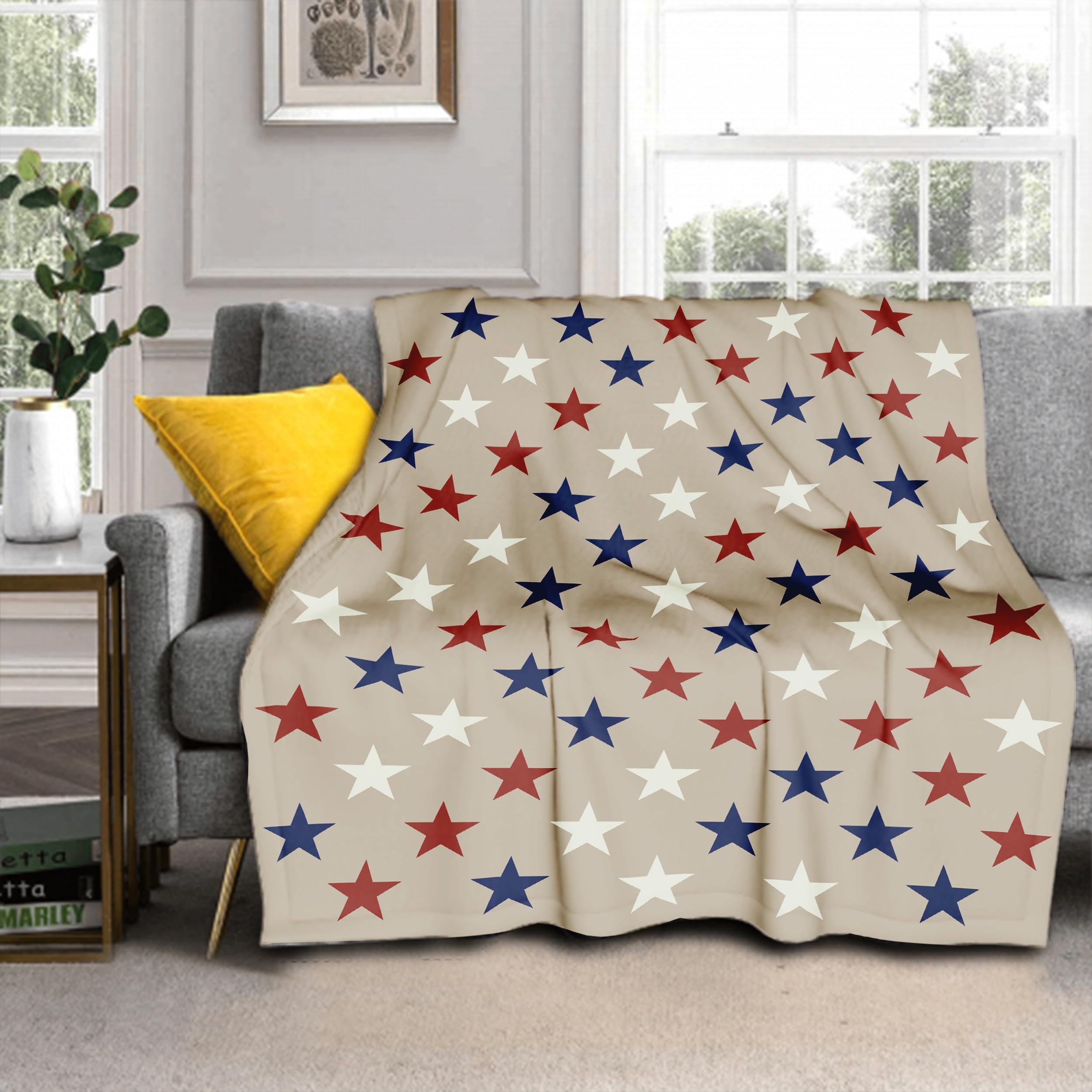 Patriotic 4th of July Blue Red White Star Throw Blanket 50"x40" Memorial Independence Day Print Blanket Lightweight Blanket Farmhouse Seasonal Holiday