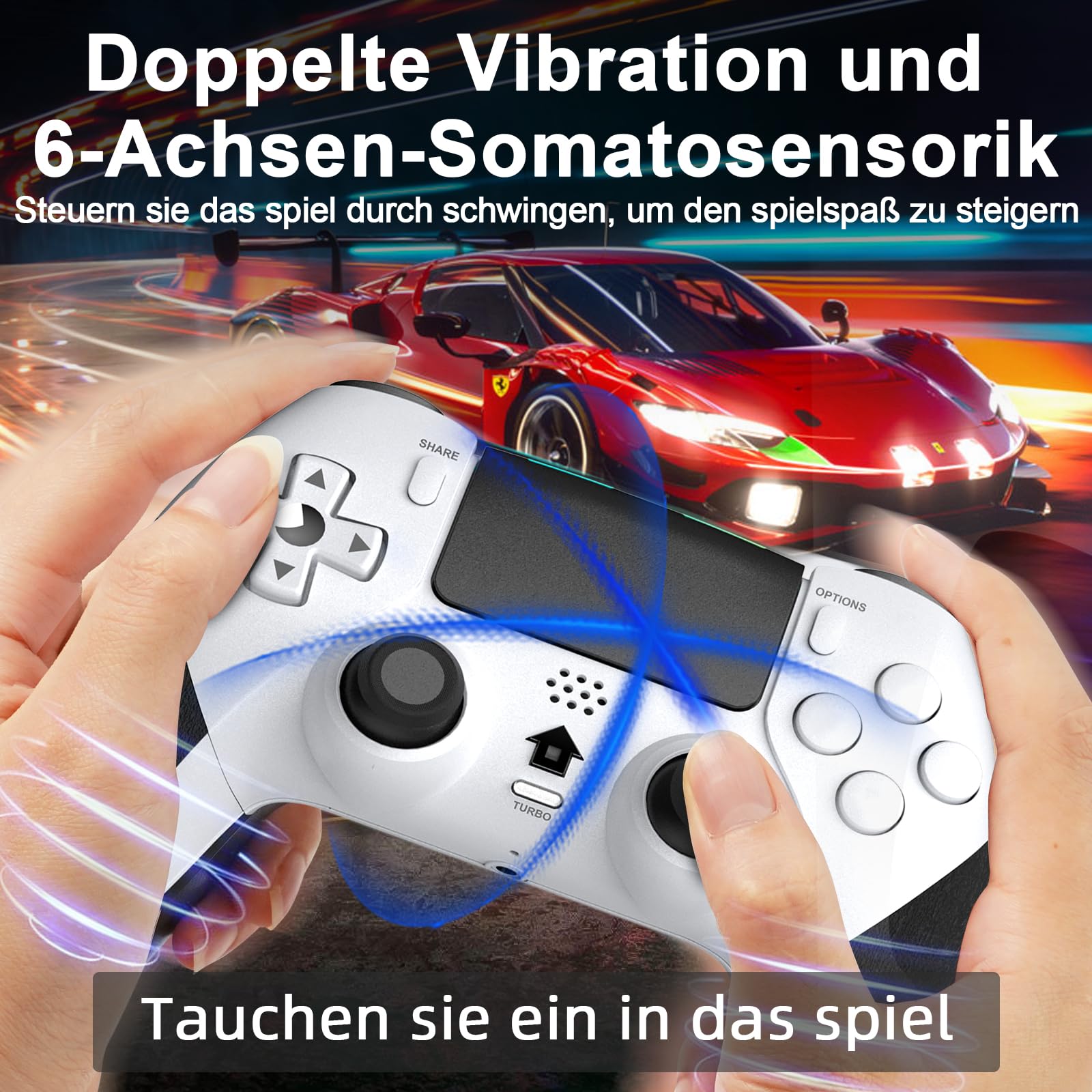 Shiptree Wireless Controller per PS-4, Gamepad Joystick Controller per Ps4/Pro/Slim/PC con Turbo & Macro M1/M2,Controllers con Touch Panel/Doppia Vibrazione/6-Axis/3.5mm Jack Audio (Bianco)
