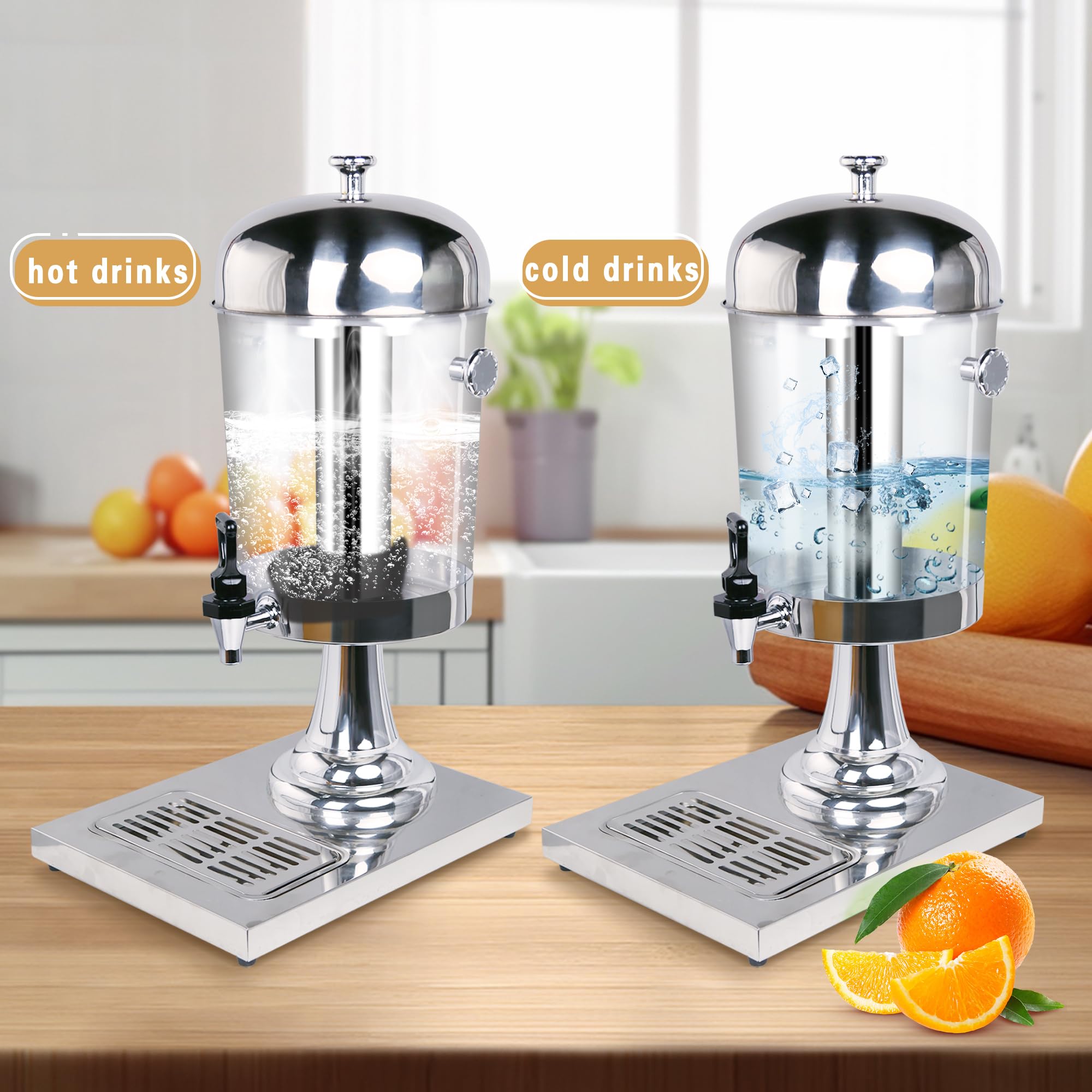 Hakka Deux distributeurs de boissons de 8 L avec robinet, distributeur de jus, distributeur de boissons en acier inoxydable étanche, distributeur d'alcool/cocktail/lait/eau pour boissons froides et