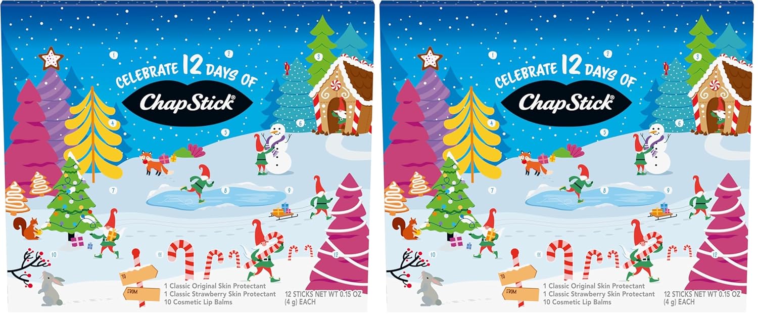 ChapStick 12 Days of Holiday Advent Calendar Lip Balm Gift Set - 0 15 Oz Pack of 2