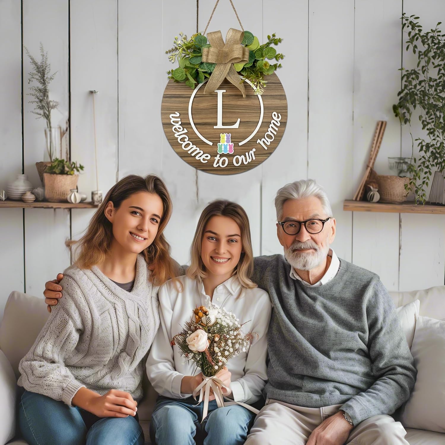 Interchangeable Seasonal Monogram Letter L Welcome Sign Front Door Decor Wooden Wreaths for Front Door Wreath Rustic Initial House Warming Porch Wall Home Decorations for All Seasons