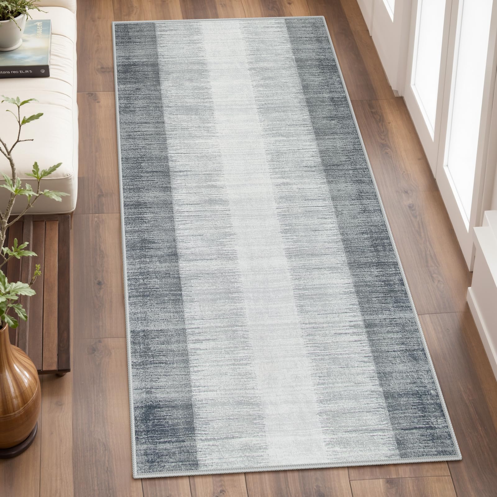 Lahome Modern Ombre 2x4 Rug, Washable Small Hallway Runner Rug Non Slip Bathroom Mat Ultra-Thin, Gray Print Doormat for Entryway Kitchen Laundry Room