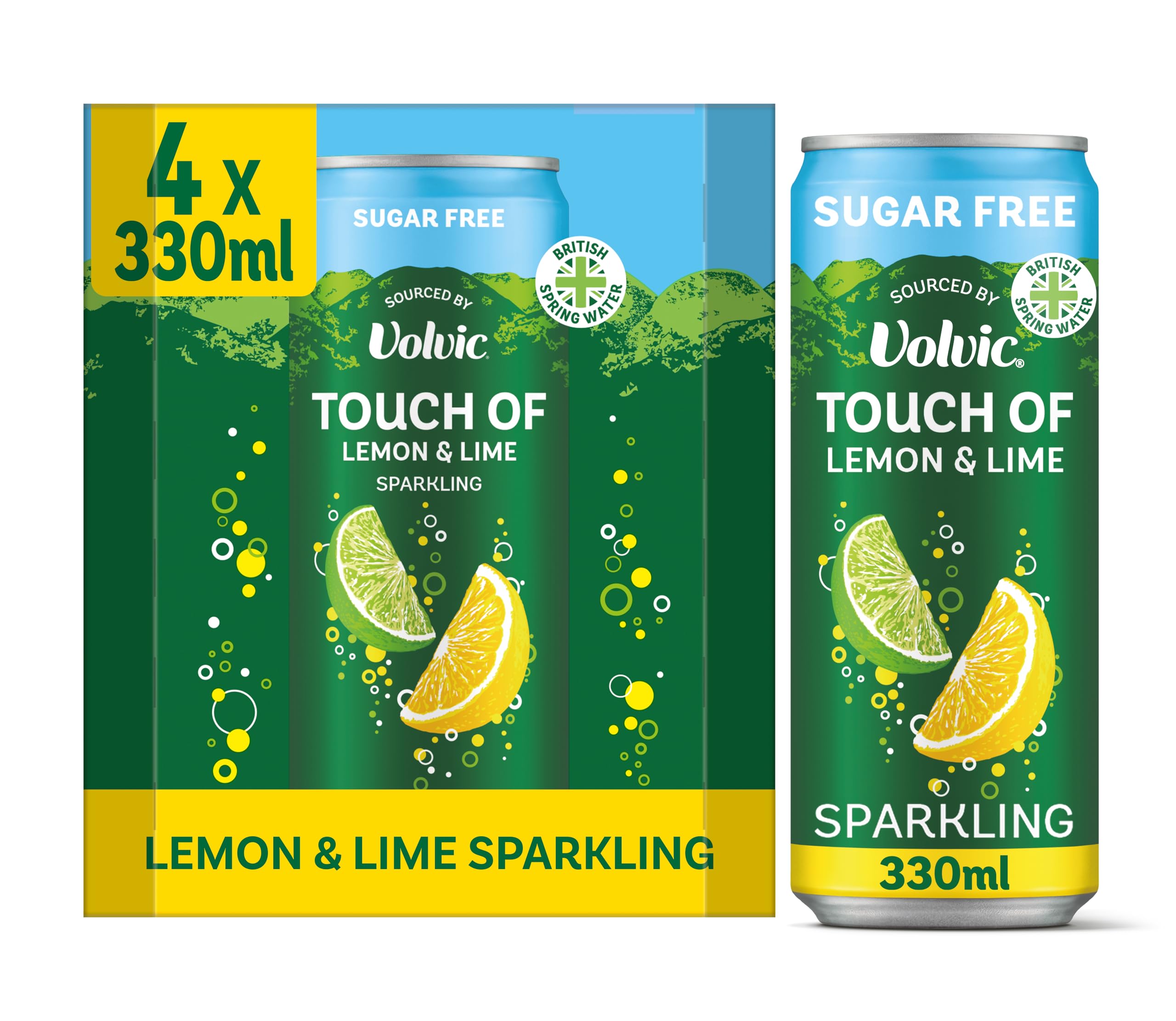 Touch of Lemon & Lime Sparkling Sugar Free Flavoured Watr by Volvic Multipack 4x330ml