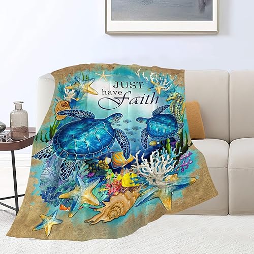 Miniatura 3 de Manta de tortuga marina decorativa con diseño de tortuga, manta inspiradora con texto en inglés "Just Have Faith", regalos para niñas y niños, ropa