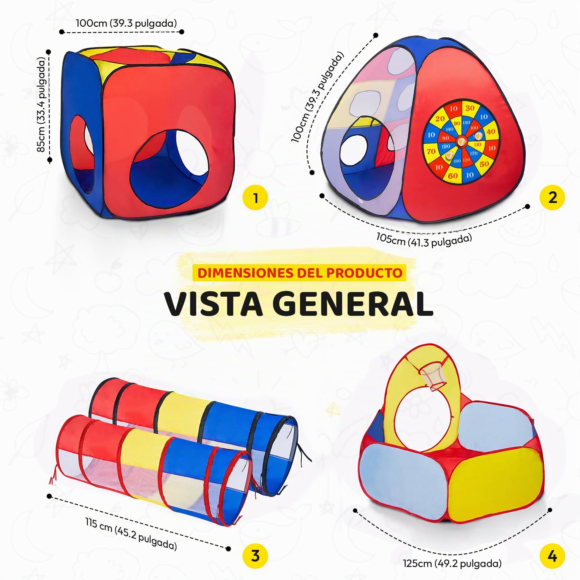 all Kids United® Tienda de campaña con túnel, Piscina de Bolas, túnel para Gatear y más (sin Bolas) XXL playland casa de Juegos Pop-up de 5 Piezas con Bolsa