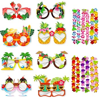 Hawaiian Paper Glasses and Hawaii Chain Flowers Tropical Party Glasses Funny for Beach and Beach Accessories - for Children and Adults