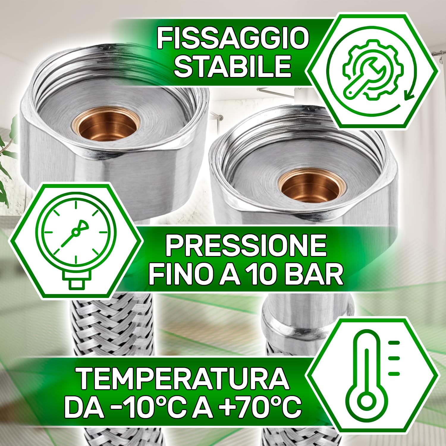 Tubo Corazzato 20 cm Femmina 1/2” x Femmina 1/2” DN8 DE13 - Tubo Flessibile Realizzato in Acciaio Inox Temperatura max 70°C Pressione di Esercizio 10 bar - Garanzia di 5 Anni - ONIX TECH