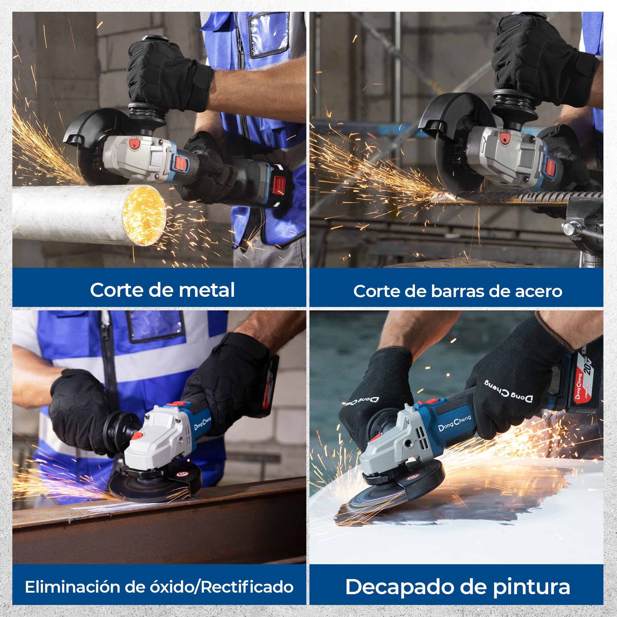 DongCheng Amoladora angular a batería 20 V 125 mm, motor sin escobillas, cubierta de liberación rápida, empuñadura antivibración, 2 discos abrasivos, 2 discos de corte, batería de 4,0 Ah.