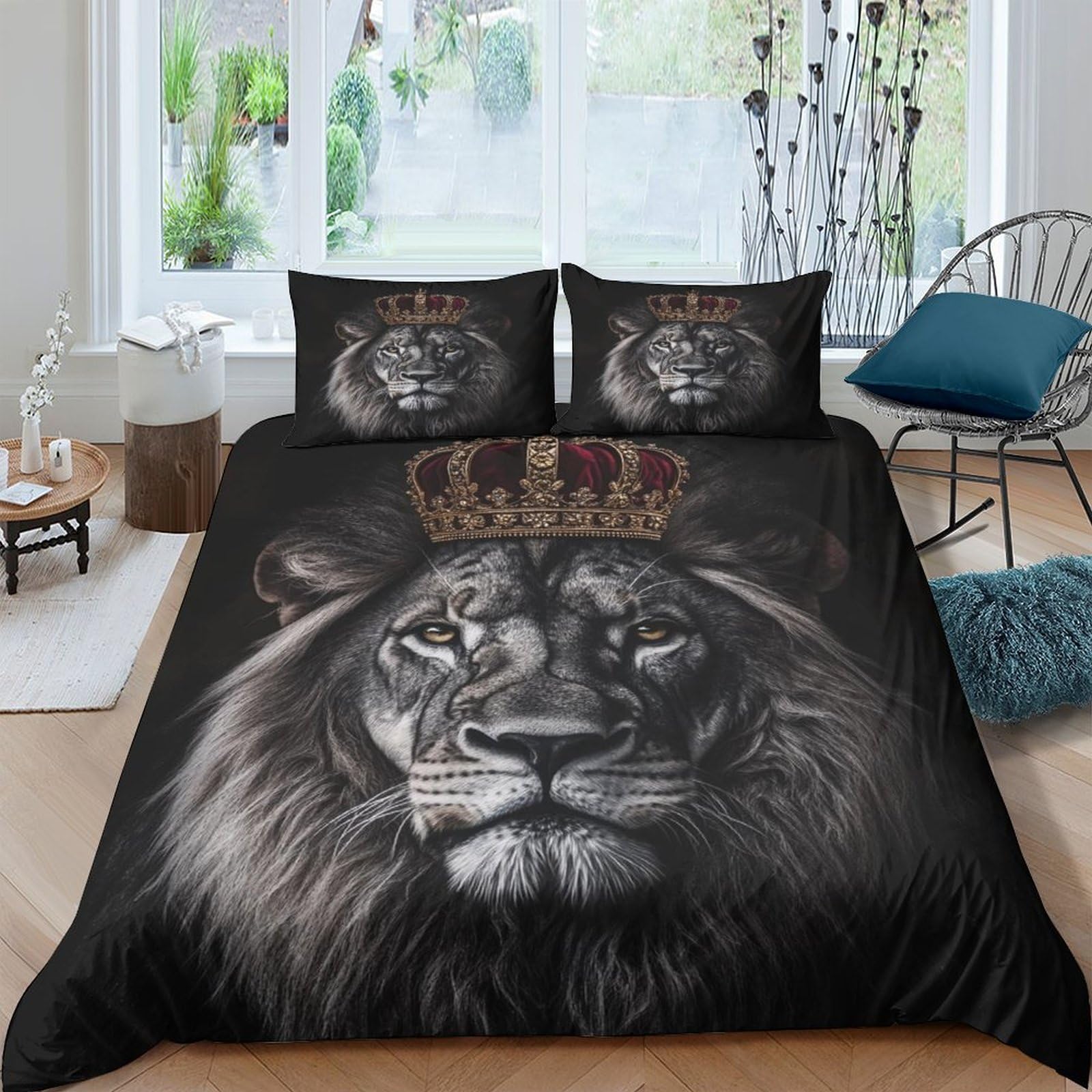 Ctjqhvkz Style-10 3D Printed Lion King Fitted Sheet Microfiber Soft Black Gold Crown Mattress Cover For Bedroom Decor Protection Single（135X200cm）
