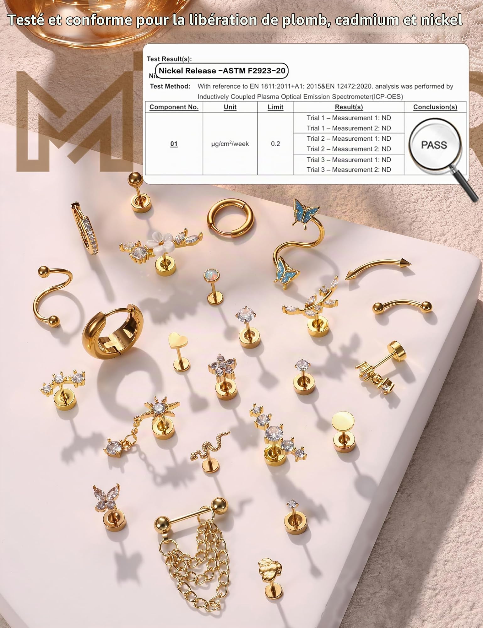 25Pcs Piercing Oreille Acier Inoxydable Piercing Helix Boucles d'Oreilles Femme Or Argent Boucles d'Oreilles Creoles Piercings Conch Rook Daith Cartilage Piercings Tragus PC Unique