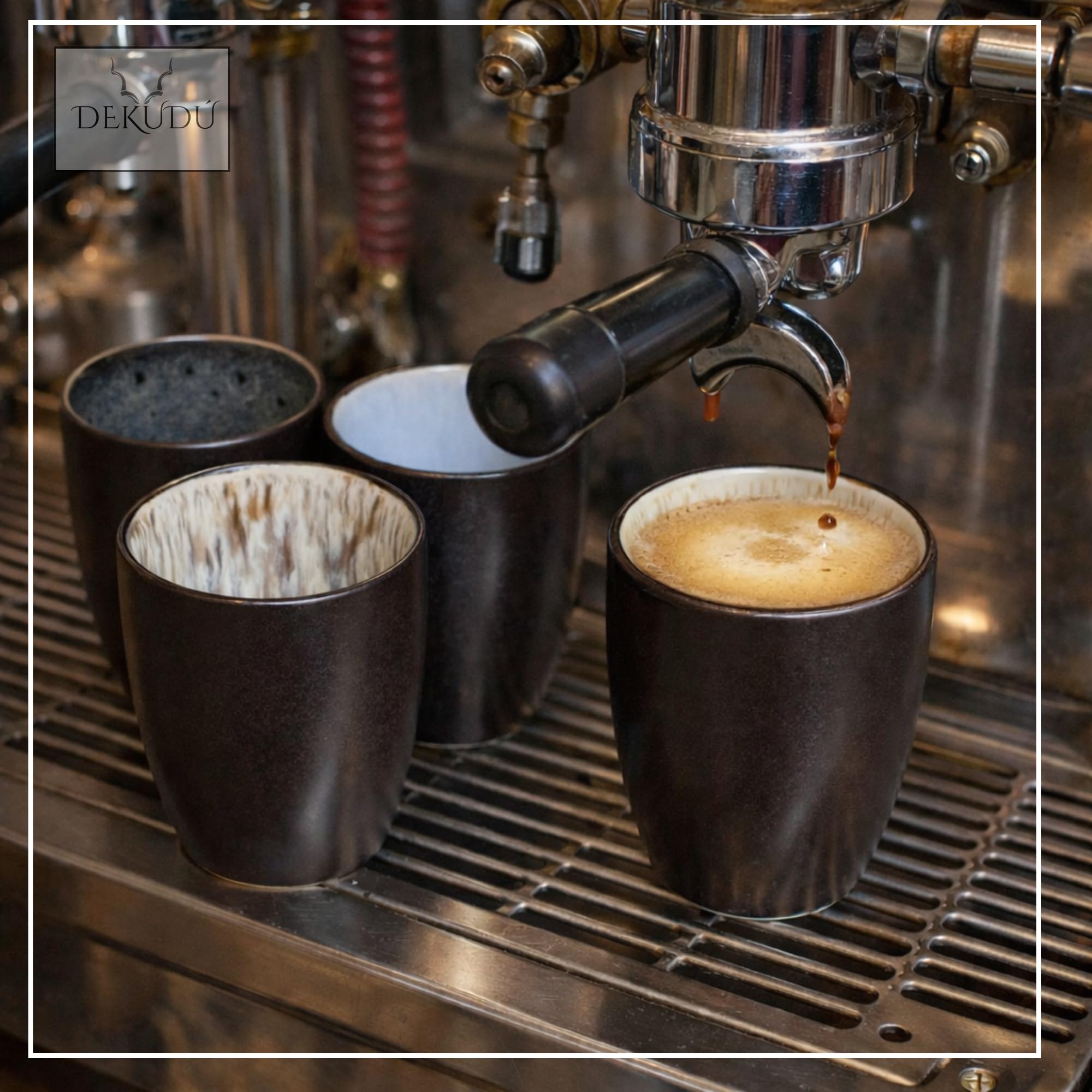 Set Tazzine Caffe Particolari Tazzine da Caffè Nere in Ceramica in Gres di Qualità - Realizzata a mano - 4 pezzi 100 ml - Elevata durezza-Lavabile in lavastoviglie microonde -Stile moderno Nero