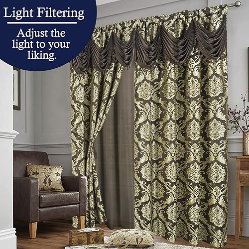 Miniatura 3 de DreamField Linen Juego de 2 paneles de cortinas de jacquard de lujo para ventana, con cenefa adjunta y 2 alzapaños de 108 x 84 pulgadas de largo,