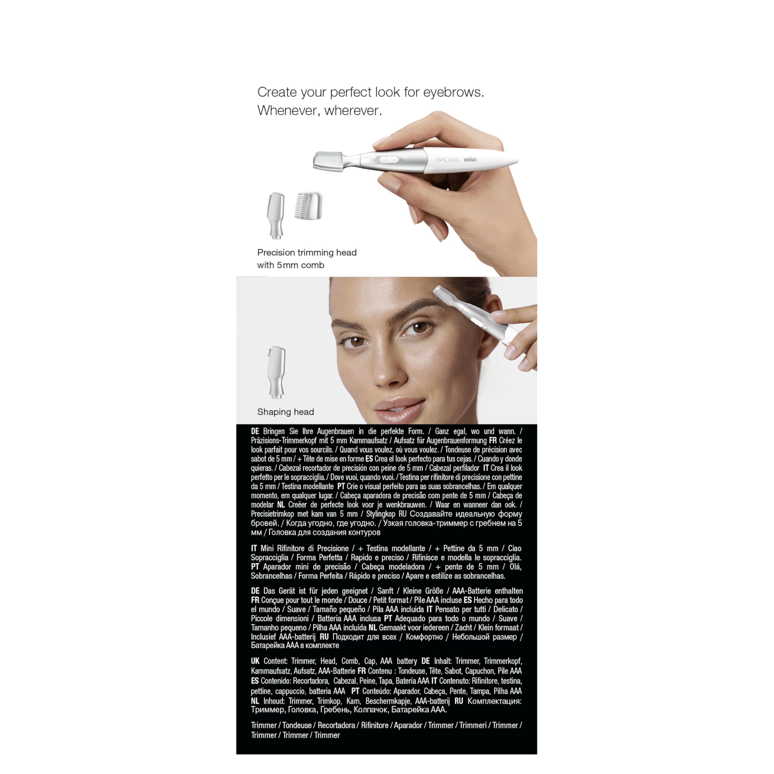 Braun Fg1106, Mini Rifinitore di Precisione per Le Donne, Styling e Definizione delle Sopracciglia, Strumento di Definizione dei Contorni, Depilazione Viso in Viaggio o Fuori Casa