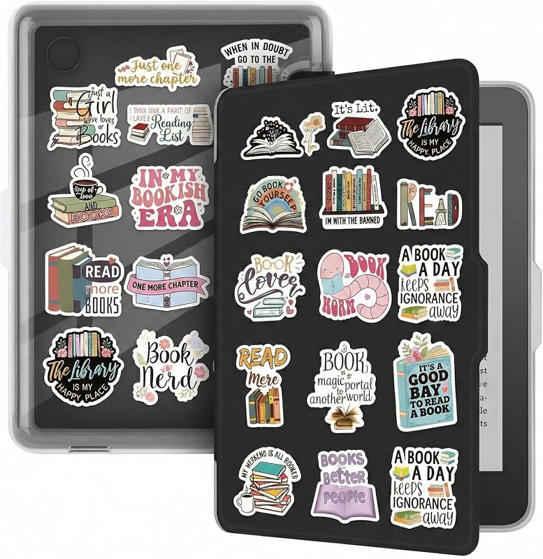 Funda para lector electrónico, compatible con Tolino Shine Color/Shine 5/4 y Kobo Clara Colour/BW/2E, delgada, sueño/despertar automático, incluye 50 pegatinas retro para lectura