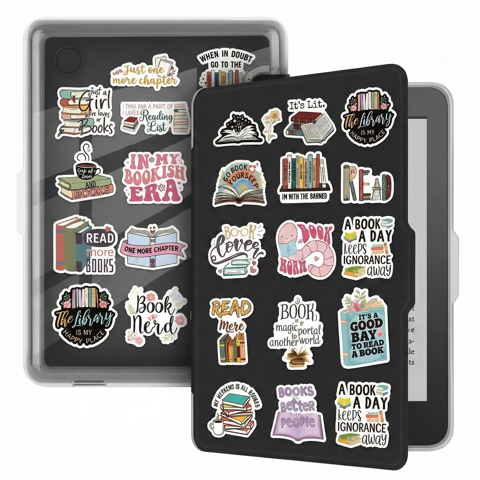 Funda para lector electrónico, compatible con Tolino Shine Color/Shine 5/4 y Kobo Clara Colour/BW/2E, delgada, sueño/despertar automático, incluye 50 pegatinas retro para lectura