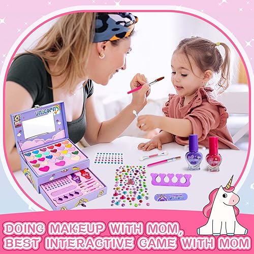 Miniatura 6 de Kit de maquillaje para niños para niñas, kit de maquillaje real para niñas pequeñas con caja de unicornio, maquillaje lavable para niñas pequeñas,