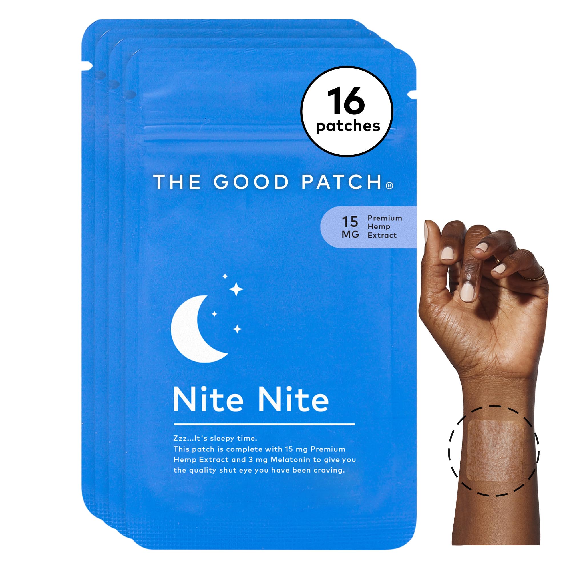 Nite Nite Sleep Patch Support with Hemp and Melatonin, Sustained Release, Natural Patch, Plant Powered Wearable Wellness (16 Total Patches)
