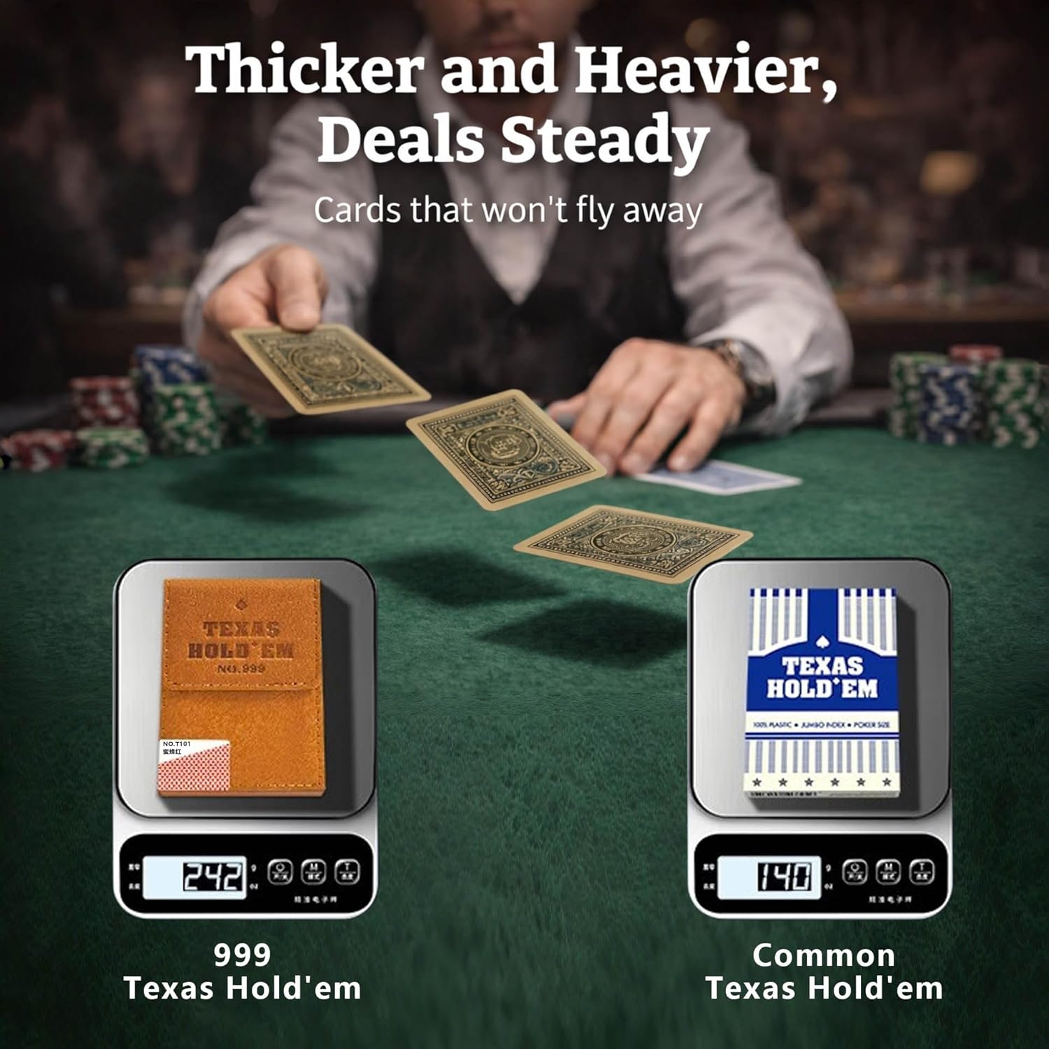 Ben Niu Premium Texas Hold'em Playing Cards with Leather Case – Casino Quality, Heavier & Larger Size, Bend Resistance, Innovative Designs, Gold Edges, Waterproof Plastic, Collectible