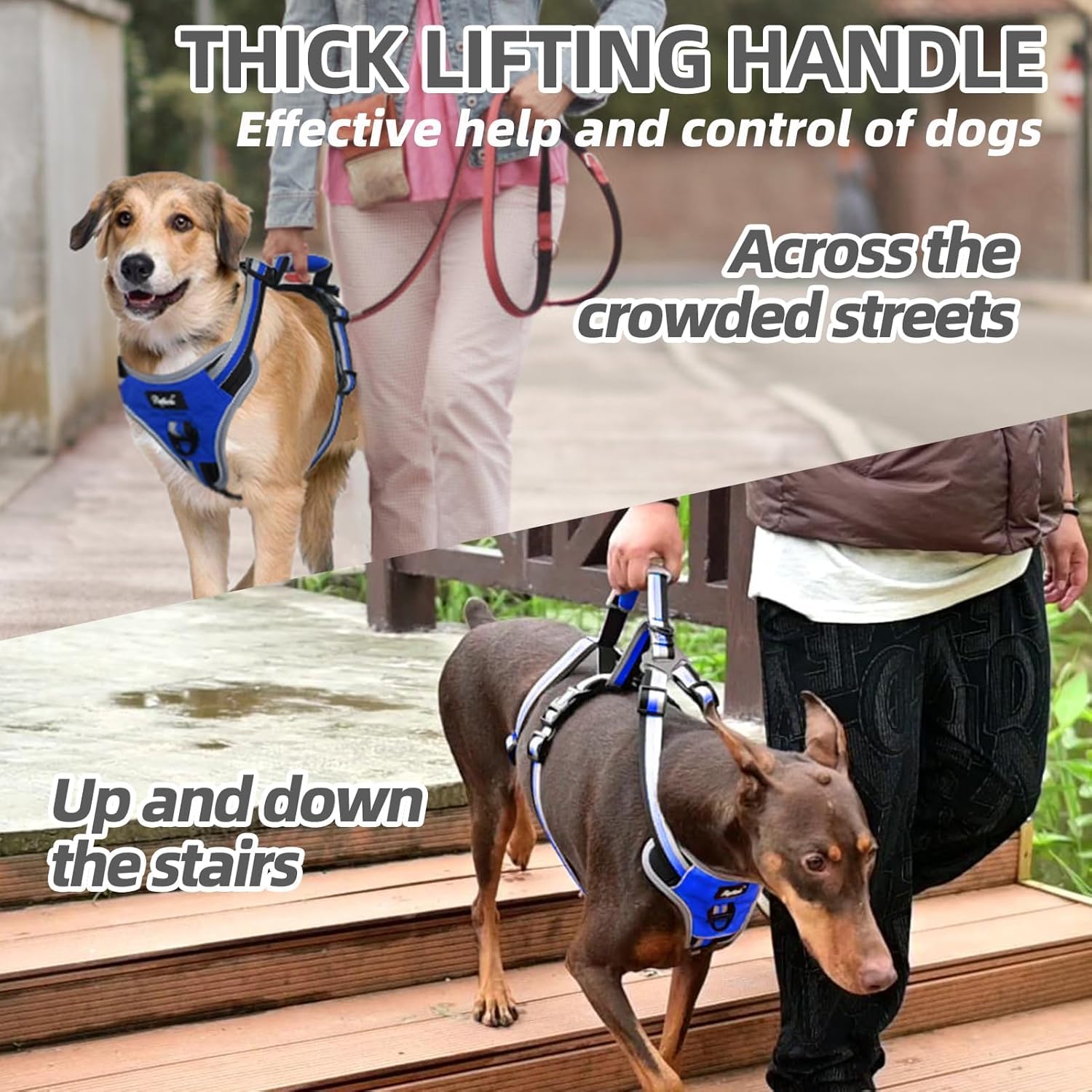 PUPTECK Escape Proof Dog Harness with Padded Handle, No Pull Pet Vest Harness Durable Reflective for Medium Large Dogs Walking Training and Running, Navy Blue, L