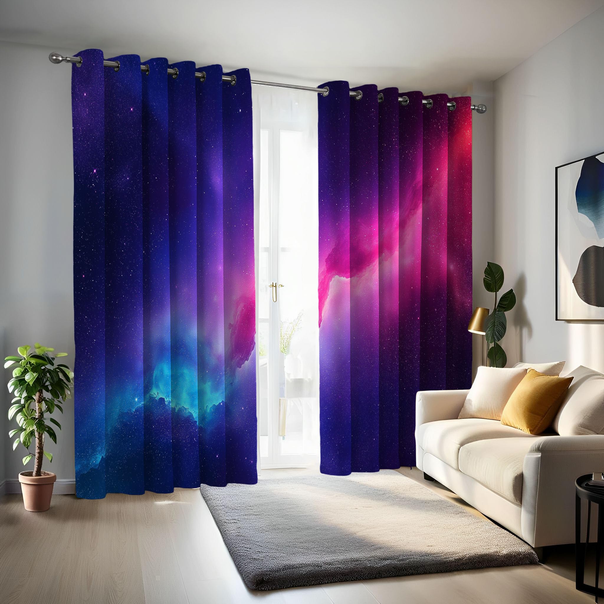 Tende Oscuranti per Interni, 160L x 260A cm Cielo Stellato 3D Tende Oscuranti Termica, Nebulosa Isolante Drappeggi Con Anelli per Decorazione Di Finestre Interne