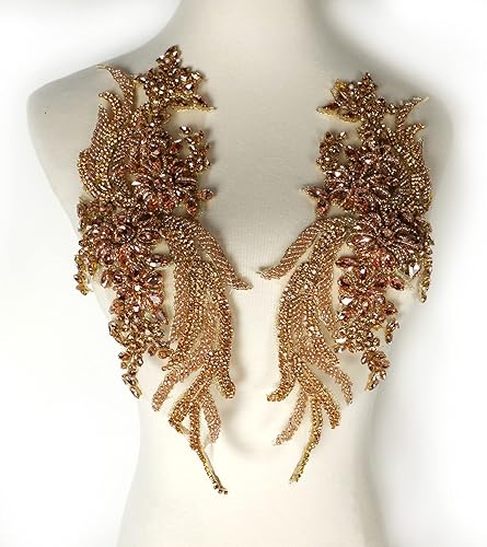 Miniatura 9 de La Belleza 1 par de diamantes de imitación hechos a mano con apliques de ropa, 14.5 x 4.12 pulgadas, decoración de vestido de novia, apliques de