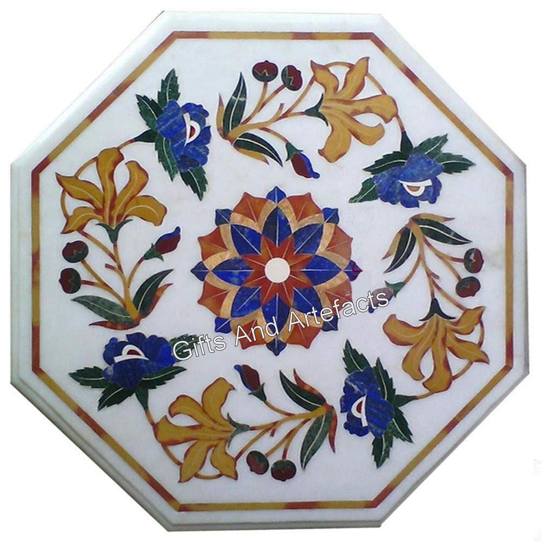 Dessus de table basse en marbre blanc octogonal 38cm