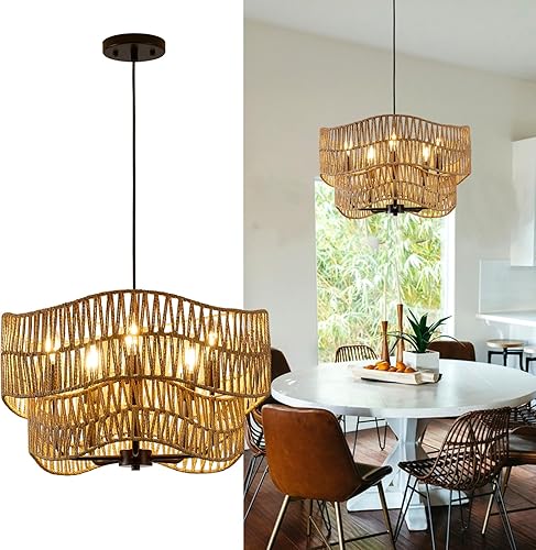 Miniatura 16 de Lámpara colgante enchufable de 19.68 pulgadas, 3 luces colgantes de ratán con cable enchufable, lámpara de techo colgante bohemia enchufable con