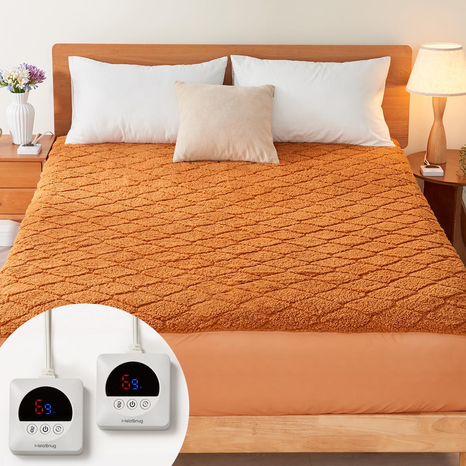 Electric Heated Mattress Pad King Size Heating Mattress Pad Dual Controllers 78x80IN Sherpa Warm Deep Pocket 6 Heat Settings 1-9-Hour Timer Auto-Off Machine Washable Mocha Mousse New Launch