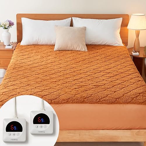 Protector de colchón eléctrico con calefacción, tamaño King, doble control, 78 x 80 pulgadas, sherpa cálido para invierno, bolsillo profundo, 6